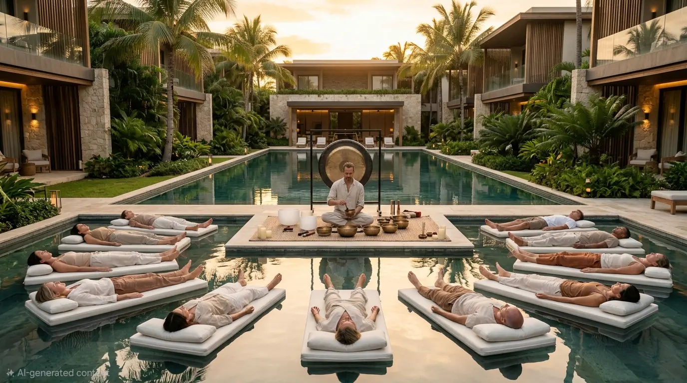Serene floating indoor sound healing session
